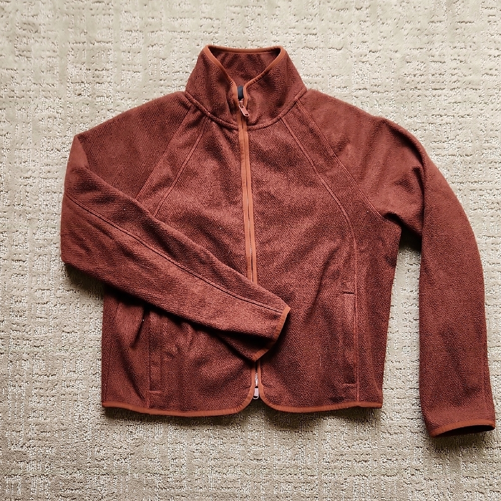 Athleta Brown Teddy Jacket Cozy Fleece Stand-Up Collar